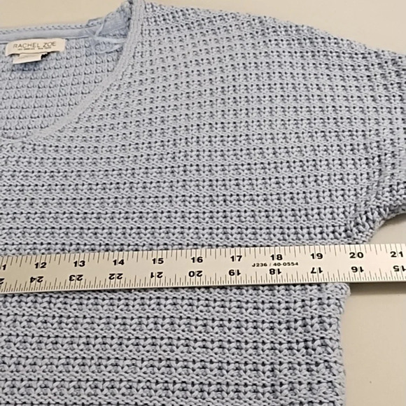 Cotton Blend Blue Sweater Oversized Small Side Slits V-Neck Rib Cuffs & Bottom - Picture 4 of 8